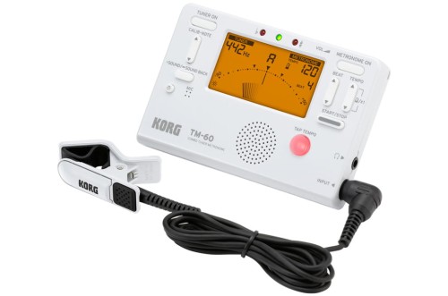 Korg TM-60C WH + mikrofon kontaktowy CM-200 (klips) tuner / metronom 