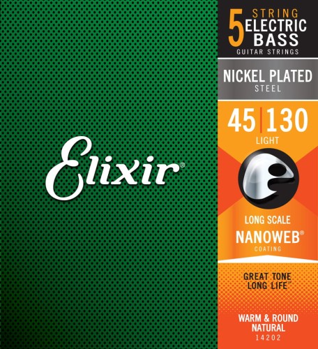 Elixir 45-130 NANOWEB Light – struny do gitary basowej 5-strunowej