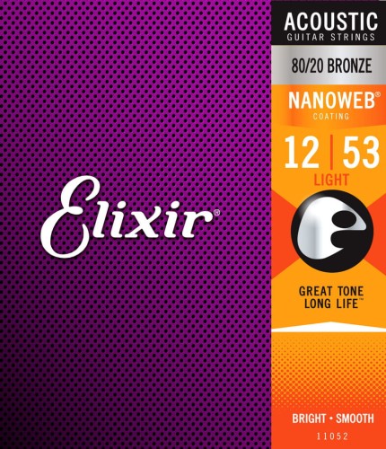 Elixir NANOWEB 80/20 Bronze 12-53 Light – struny do gitary akustycznej