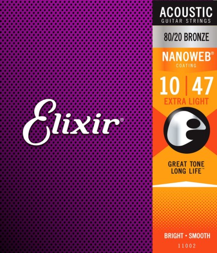 Elixir NANOWEB 80/20 Bronze 10-47 Extra Light – struny do gitary akustycznej