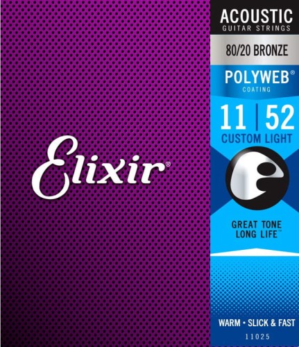 Elixir POLYWEB 80/20 Bronze 11-52 Custom Light – struny do gitary akustycznej