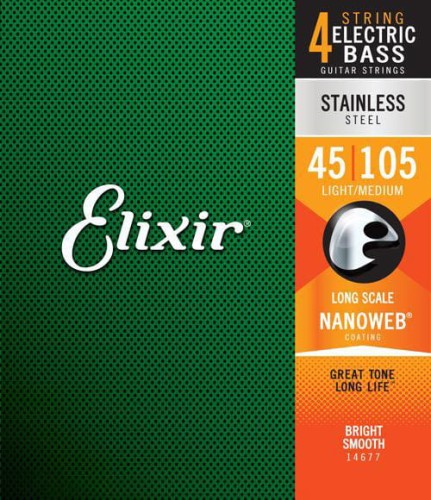 Elixir NANOWEB 45-105 Stainless Steel Light / Medium – struny do gitary basowej