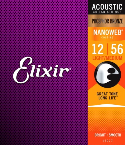 Elixir NANOWEB Phosphor Bronze 12-56 Light-Medium – struny do gitary akustycznej