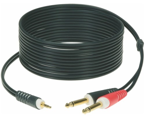 Klotz AY5-0300 – kabel audio mini Jack stereo 3,5 mm / 2 x Jack 6,3 mm 3 m