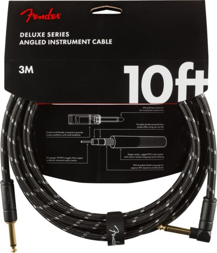 Fender Deluxe 10’ Angle Black Tweed - kabel instrumentalny kątowy 3 m