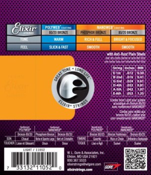 Elixir NANOWEB 80/20 Bronze 12-53 Light – struny do gitary akustycznej