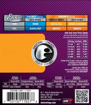 Elixir NANOWEB 80/20 Bronze 11-52 Custom Light – struny do gitary akustycznej