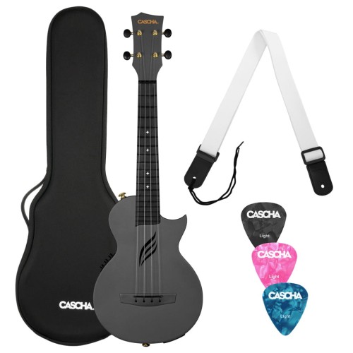 Cascha Electric Ukulele Carbon Fibre Black Set – ukulele z włókna węglowego z elektroniką